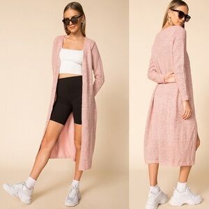 Superdown Lucy Revolve Pink Heathered Long Cardigan Sweater coat Jacket Small